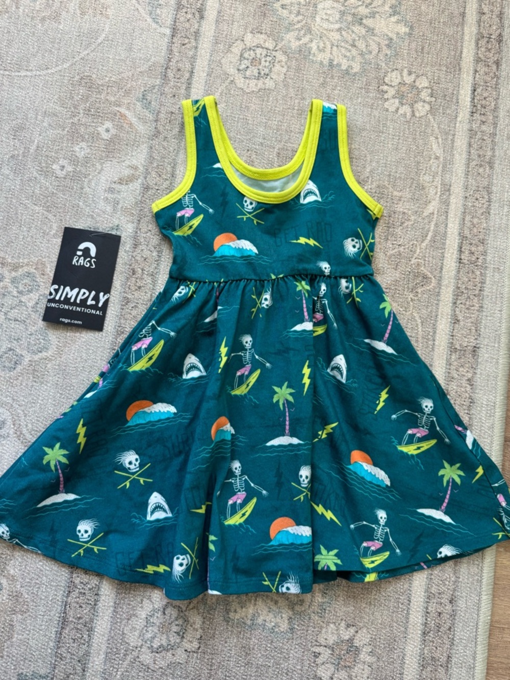 Rags to Raches Girls Dress 18/24 M Blue Shark Surf Skeleton Flare Twirl